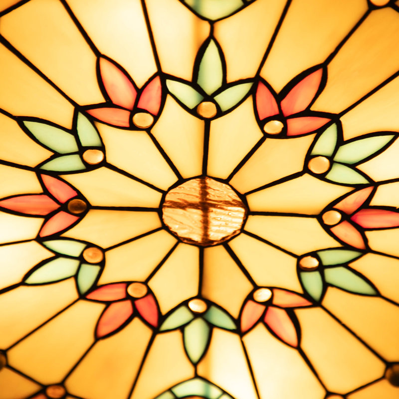 Plafonnier 19,68 po avec abat-jour en verre coloré rétro