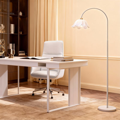Modern White Floor Lamp, A Petal-shaped Lampshade & A Uniquely Designed Bendable Lamp Post