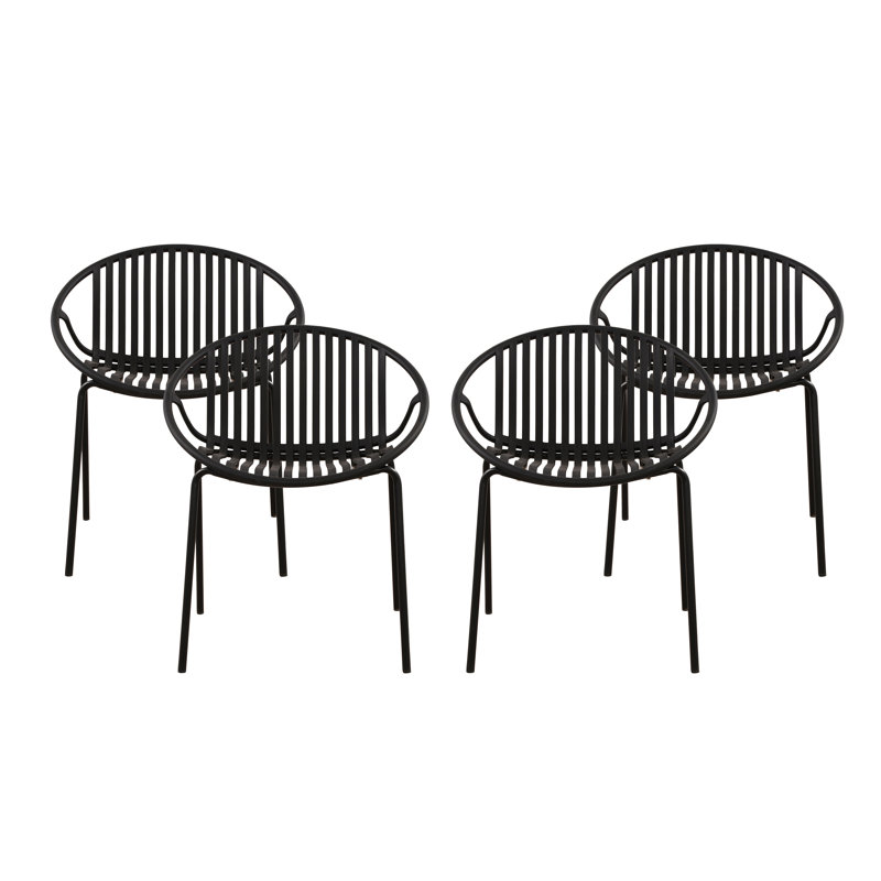 Yelva Patio Stackable Dining Chairs Set, Black