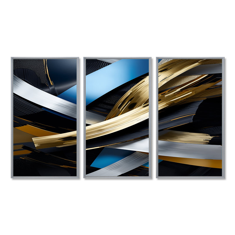 Ensemble d'art décoratif mural «Overlaps Quantum Road - Waves», Encadrement argenté, H 40 po x l 60 po x P 1 po