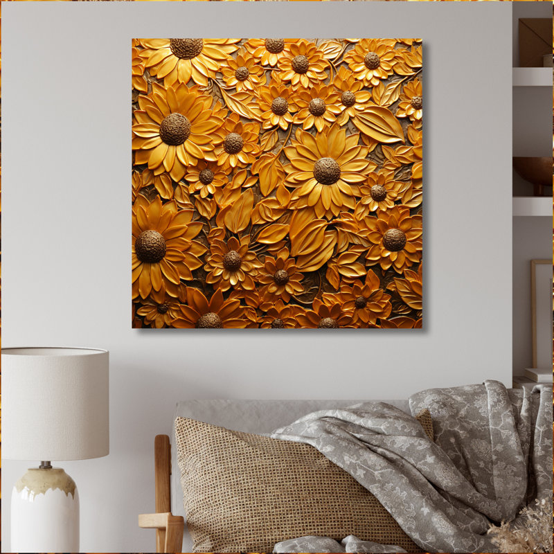 Tournesol doré rayonnant sur toile, H 36 po x l 36 po x P 1,5 po, Toile tendue