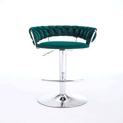 Ensemble de 2 tabourets de bar, avec repose-pieds chromé et base pivotante en velours à hauteur réglable et tabouret de bar simple chromé