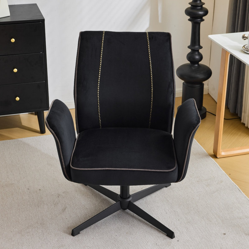 Chaise de bureau pivotante en velours 28,5 po, Noir, noir, noir, noir