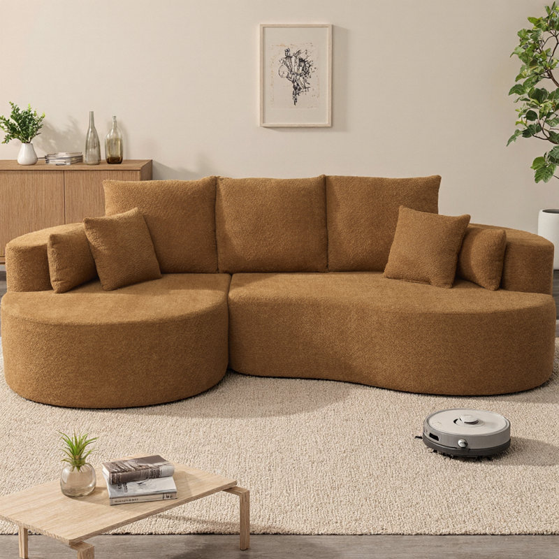 Canapé modulaire courbé en nuage 106 po avec méridienne Nimbus Boneless, Bouclette chameau
