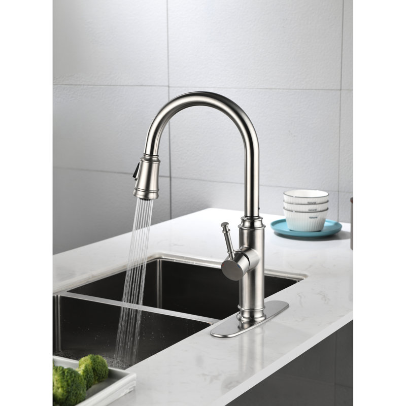 Pull Down Kitchen Tap, Splash- Flow Stainless Steel Faucet, Brushed Nickel