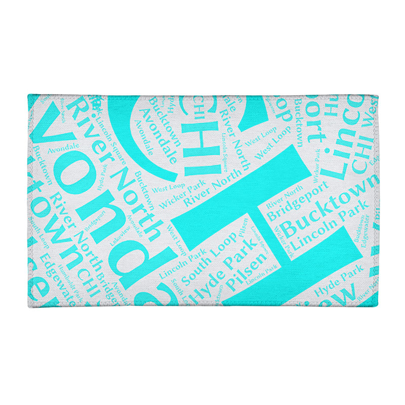 Tapis bleu à tissage plat rand cites city barhood districts, Rectangle 3 pi x 5 pi