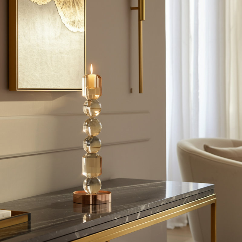 Glass and Crystal Taper Holder or Pillar Holder in Glam Modern Style with Geometric Design and Sleek Contemporary Silhouette for Elegant Display and Stylish Accent Decor