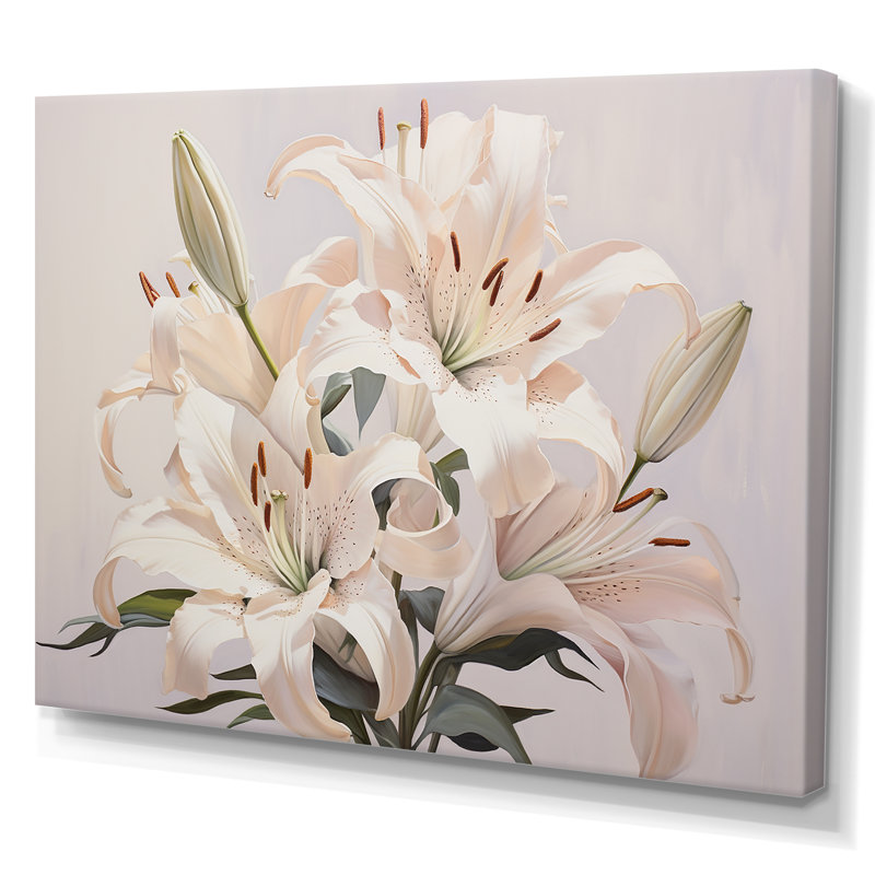 Lys blancs en fleur II sur toile, H 12 po x l 20 po x P 1 po, Toile tendue