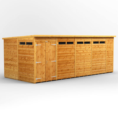 Powersheds 18 x 8ft Timber Tongue & Groove Pent Garden Shed Security Shed Double Door