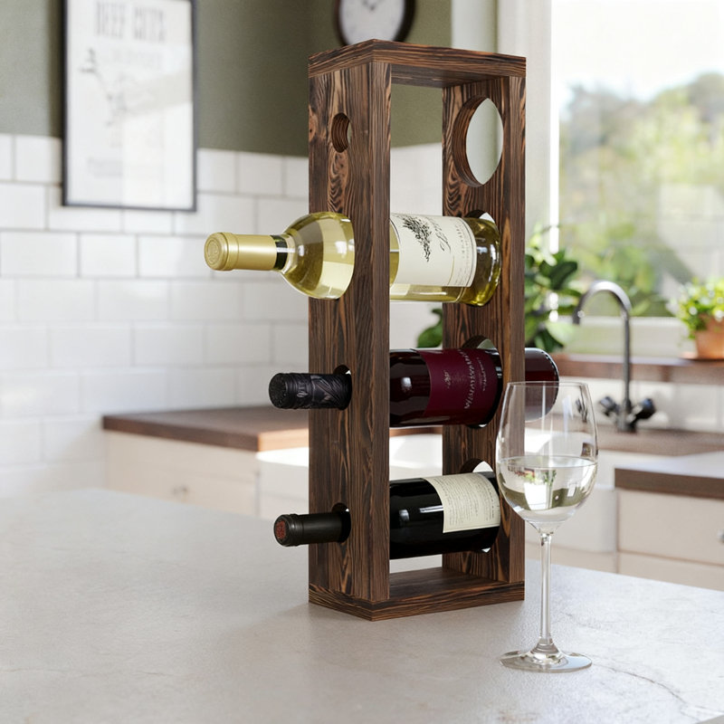 Wall Mounted Vertical Wine Rack, 4 Bottles (Walnut)