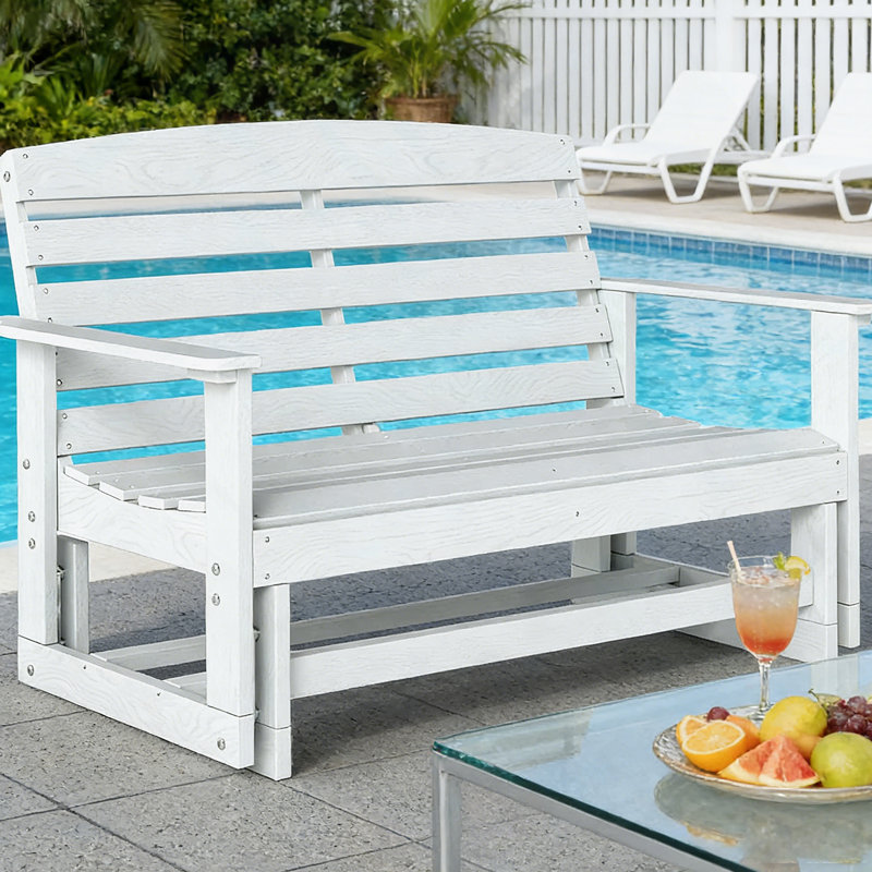 Double Rocking Chair,Attractive Glider Bench, White