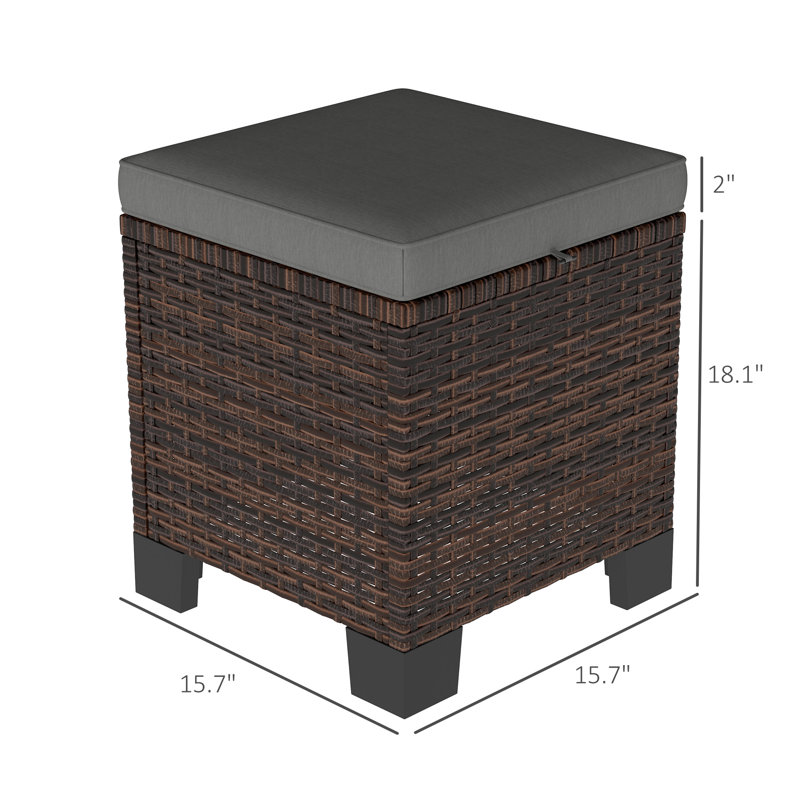 Ensemble de 2 cubes de repose-pieds en osier pour l'extérieur | Idée de cadeau, Mélange de polyester, Gris