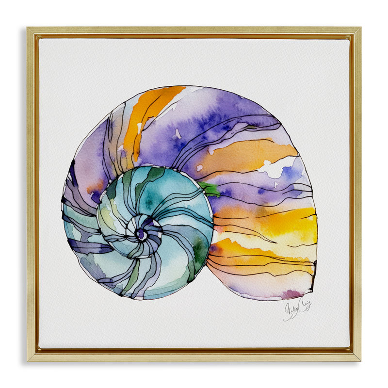 Cadre flottant rayé Sunilit Nautilus, design par Shelly Craig, H 18 po x l 18 po, Cadre flottant métallique doré