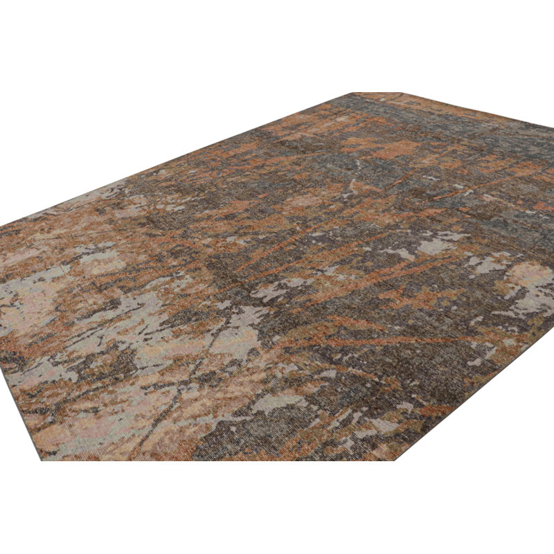 Distressed Homage Hand Knotted Wool Geometric Area Rug, Rectangle 5' x 8'