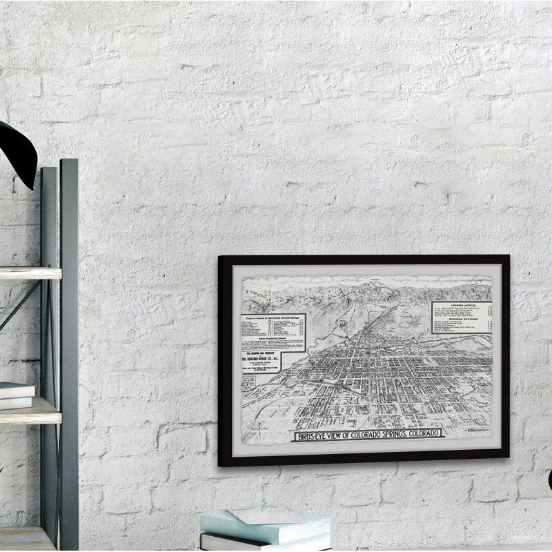 «Bird's Eye View of Colorado Springs II», reproduction d'art graphique sur papier encadré, H 20 po x l 30 po x 1,5 po