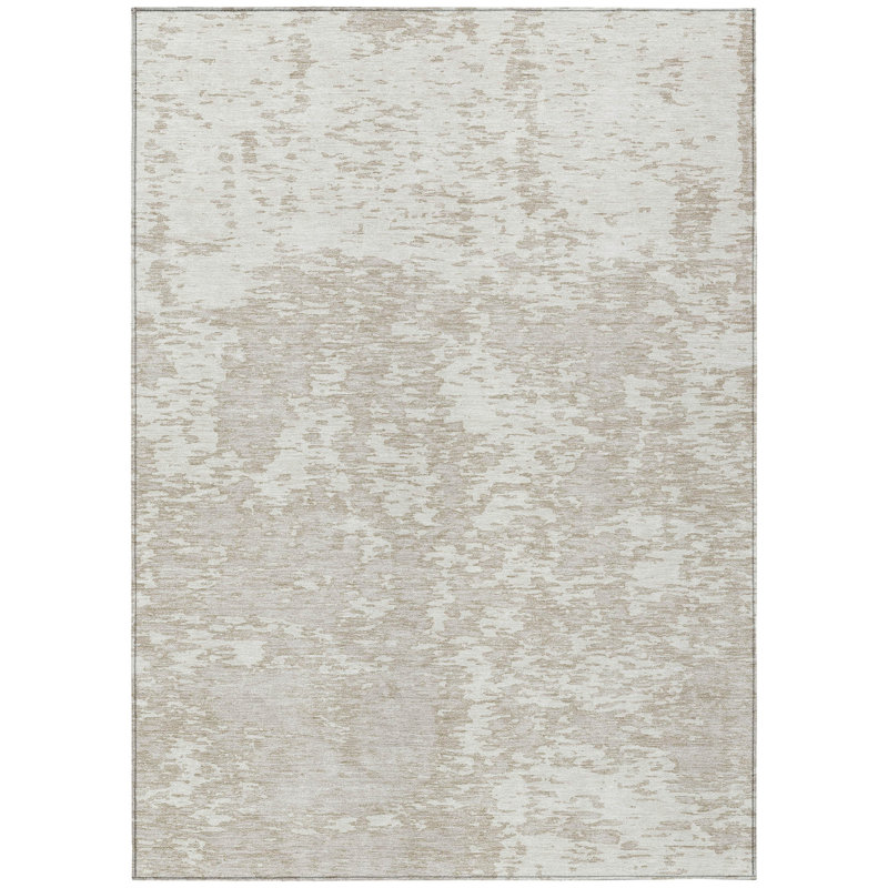 Tapis extérieur lavable abstrait ivoire et blanc cassé 3 pi x 5 pi