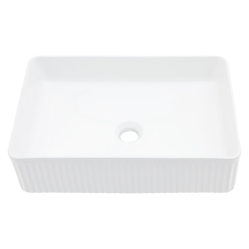 Lavabo vasque de salle de bain en céramique blanche - Rectangulaire, aspect moderne, lisse et rectangulaire poli