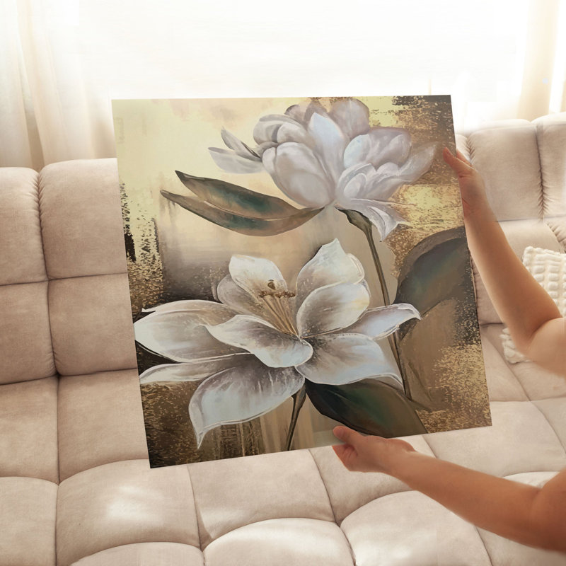 Impression florale blanche de magnolia moderne sans cadre, H 28 po x l 28 po