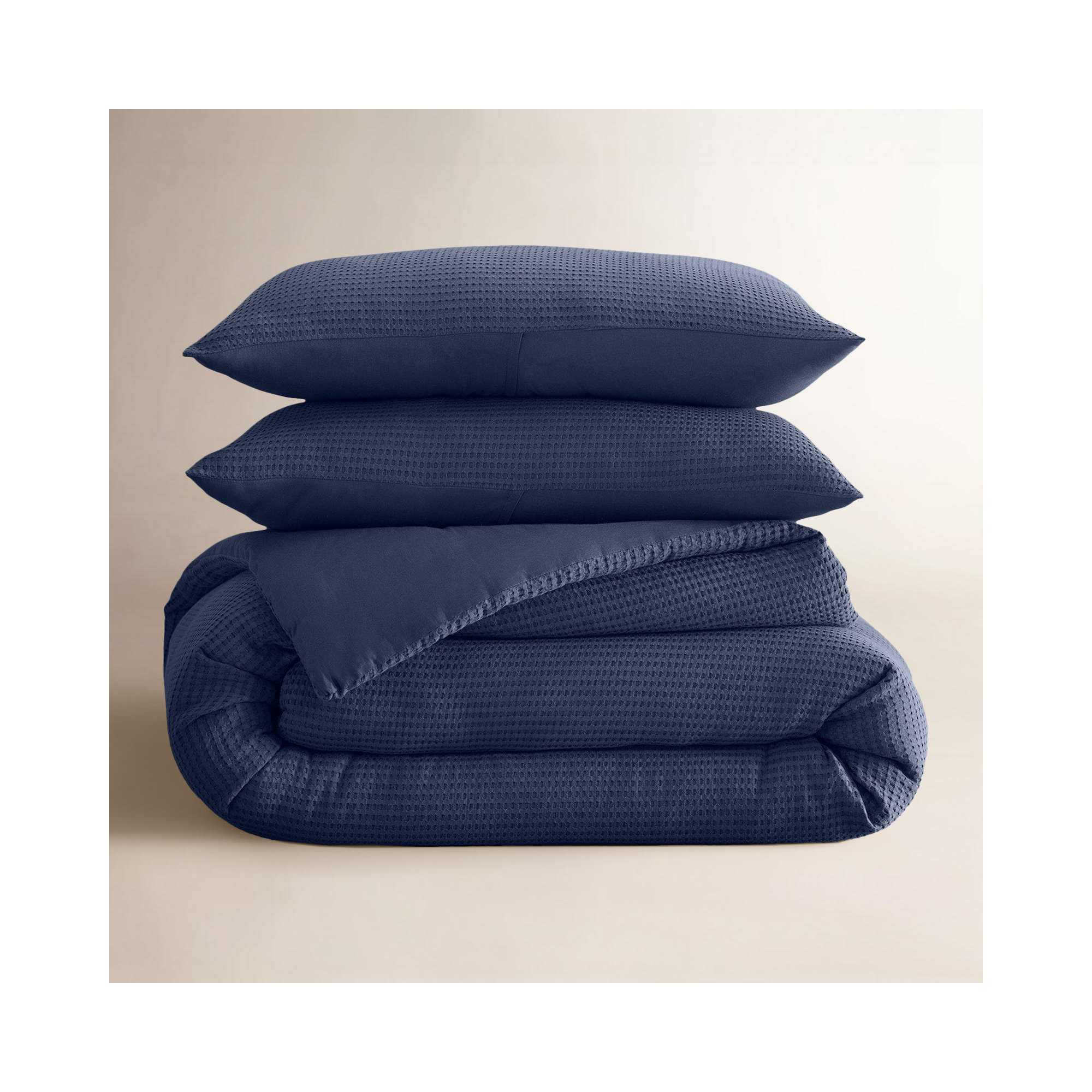 Felix Cotton Waffle Comforter Set, King / Cal King Comforter + 2 King Shams, Midnight Navy