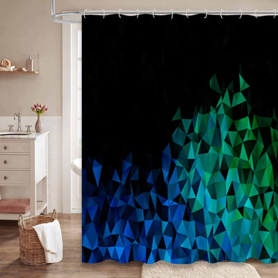 Rideau de douche triangulaire bleu clair et vert brillant avec 12 crochets