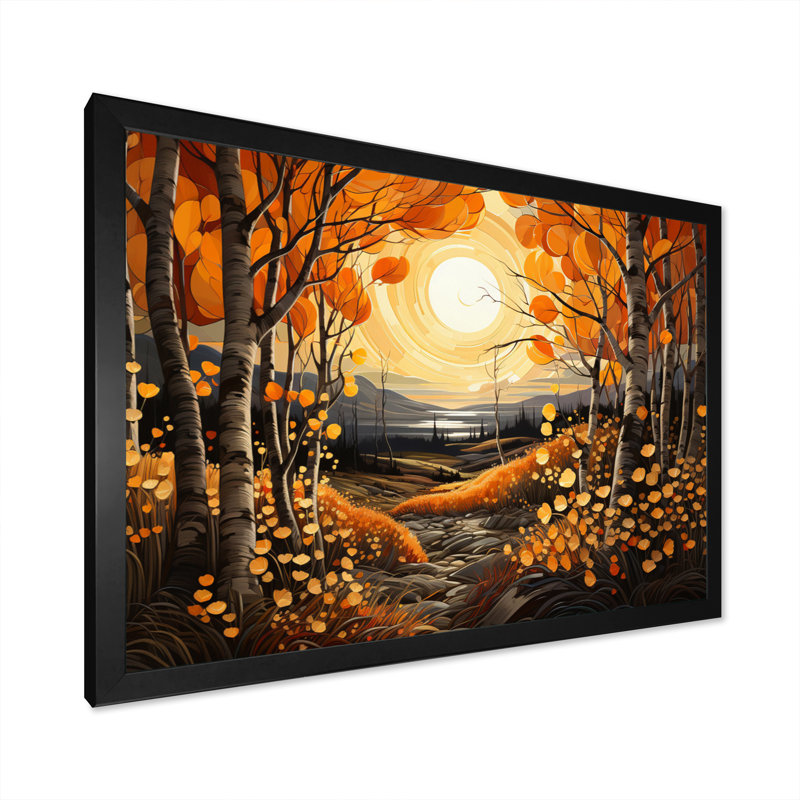Birch Woods Gilded Pathway VI - Imprimé, Cadre photo noir, H 16 po x l 32 po x P 1 po