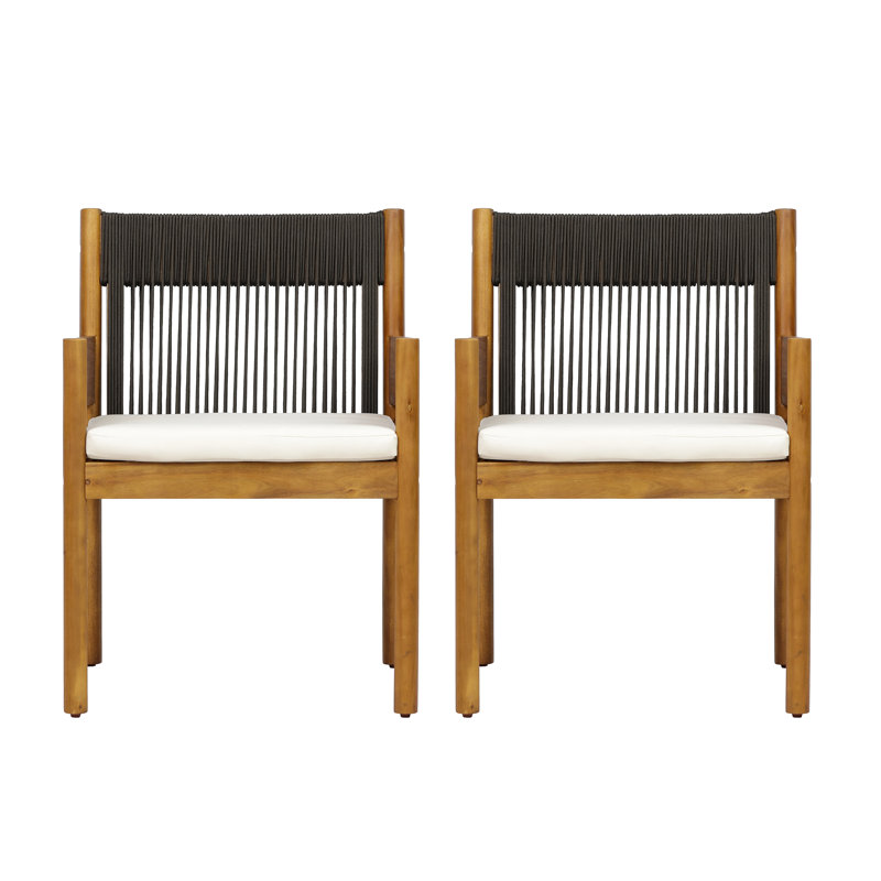 Chaise de salle à manger avec accoudoirs Celia, Corde noire / teck