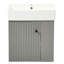 Meuble-lavabo mural moderne 21,6 po avec rangement latéral, porte ondulée, poignées en aluminium, tablettes ouvertes grises, trou de robinet simple, fonctionnement en douceur-241668117