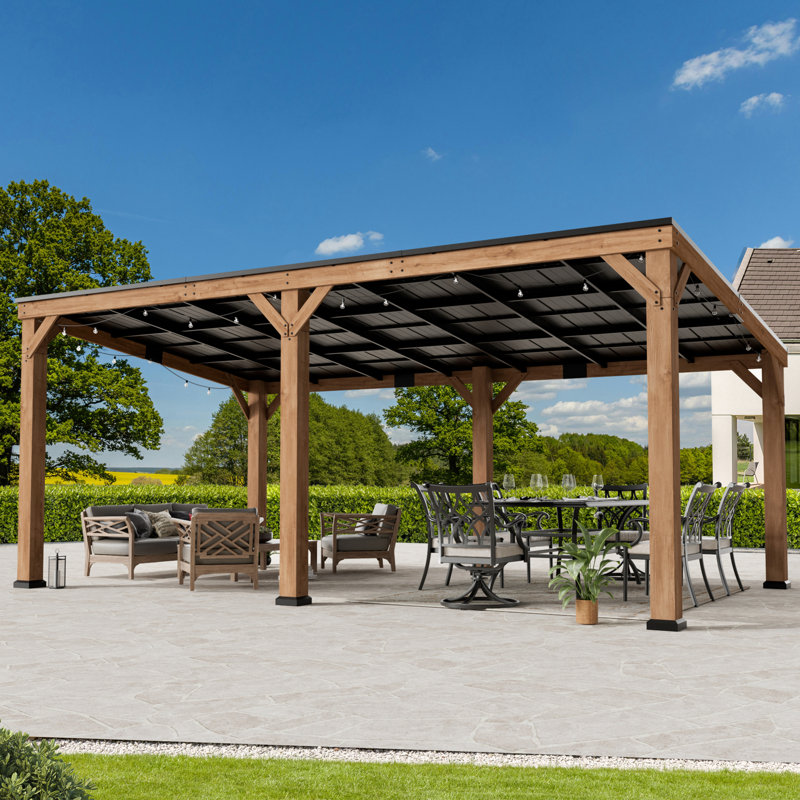 Maple 12 Ft. X  20 Ft. Premium Cedar Wood Patio Gazebo With Slope Hard Top Galvanized Steel Roof Pavilion,Using Storage, Party Chat And Grill