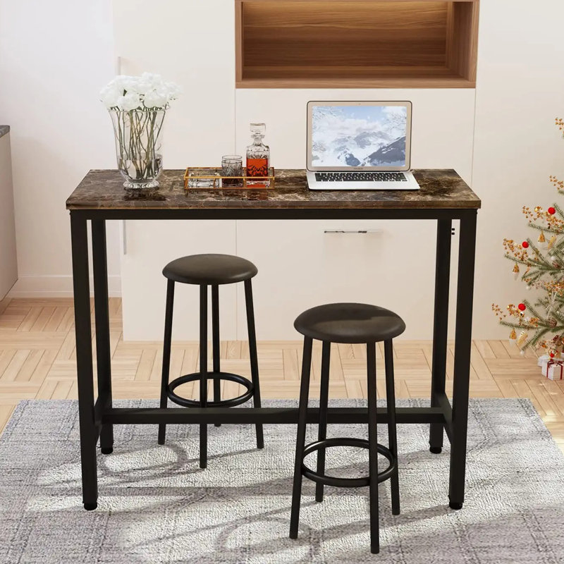 Golliday 3 Piece Dining Bar Table Set, Brown, 35.43"H x 39.57"L x 15.75"W