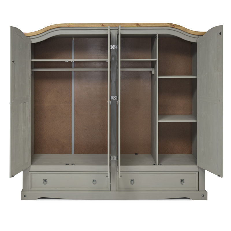 Faywood 4 Door Solid Wood Wardrobe, Distressed Grey Wax