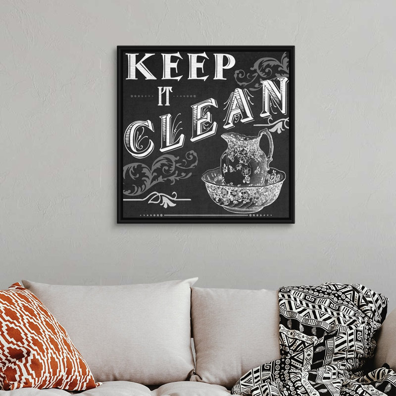 " Chalkboard Bath Signs IV ", Black Floater Frame, 31.7" H x 31.7" W x 1.75" D