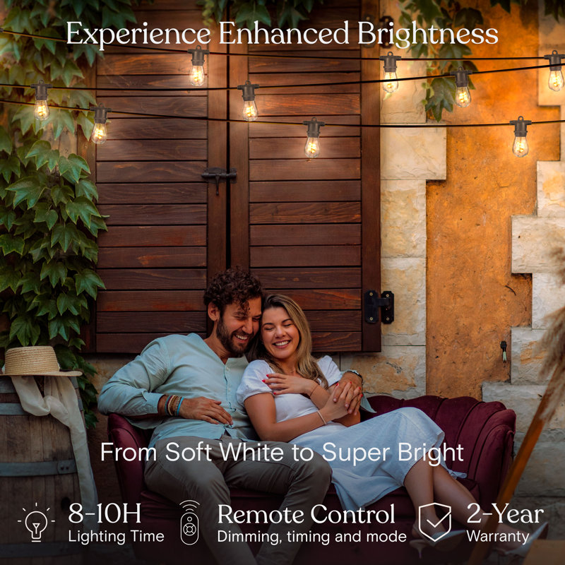 48 Ft Solar Powered Warm White LED Outdoor String Lights with Remote