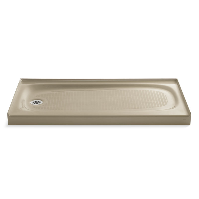 Salient 60" x 30" Cast Iron Rectangular Single Threshold Alcove Shower Base, Mexican Sand, Left-Hand