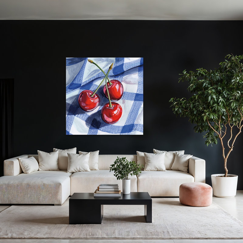 Trois cerises de pique-nique, art contemporain, H 48 po x l 48 po