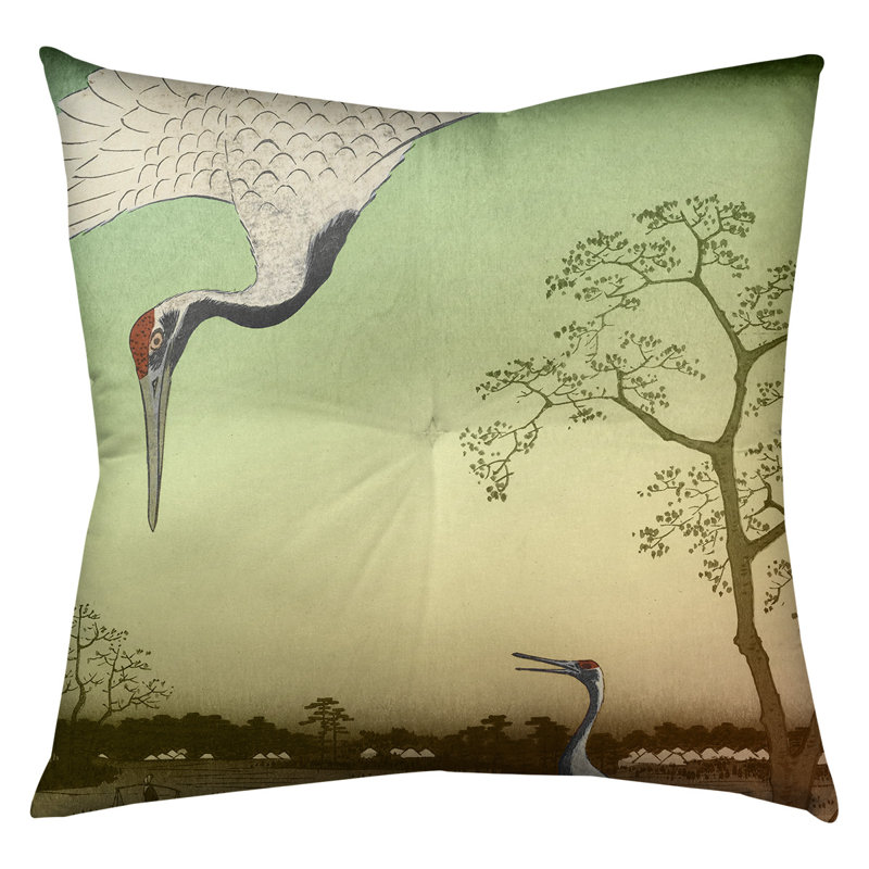 Coussin Utagawa Hiroshige, 26 po x 26 po, Vert/ Orange / Ombré