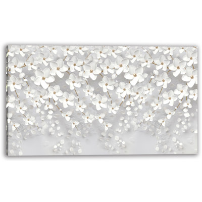 White Petal Cascade Wrapped Canvas Wall Art
