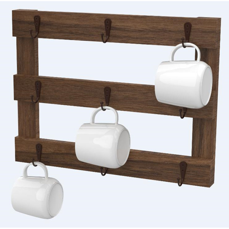 Ensemble de 2 porte-gobelets muraux en bois blanc cassé, Brun