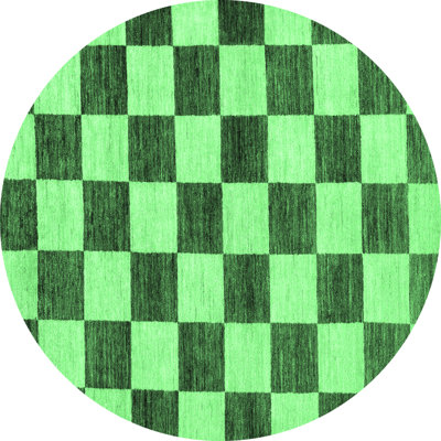 Tapis à carreaux en laine / polyester tissé à la machine en vert / vert foncé