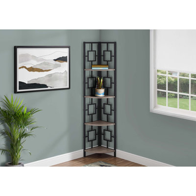 Lynx 62 Inch Modern Corner Etagere Bookshelf, 4 Tier Shelves, Taupe Metal