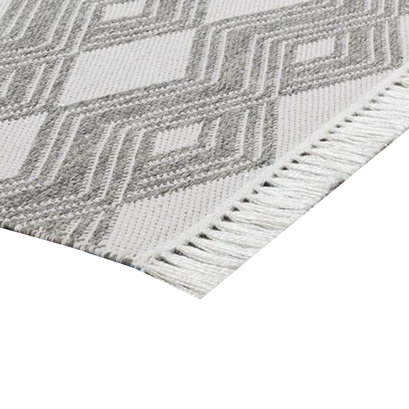 Maya Indoor Outdoor Area Rug, Pebble Gray, Handwoven Diamond, Fringe, Gray, Rectangle 2' x 3'
