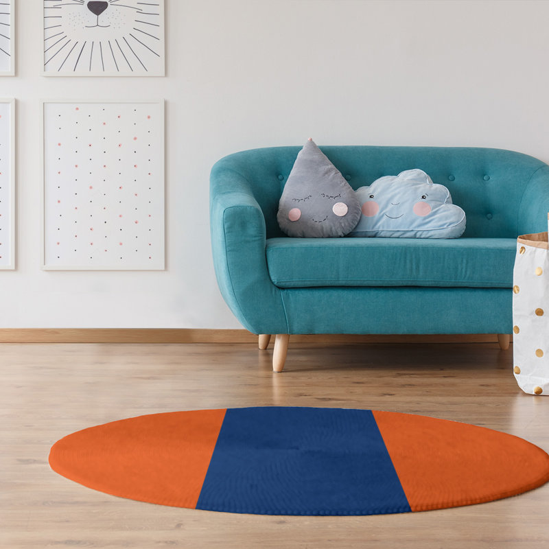 Tapis orange / bleu tissé à plat New York, Rond 5 pi