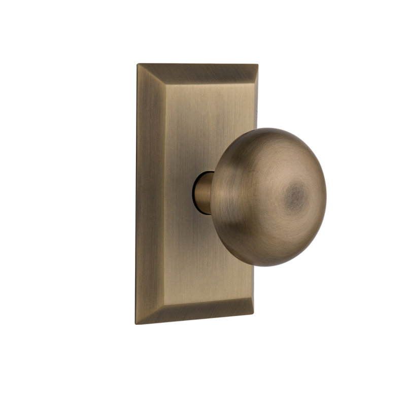 Studio Plate with New York Door Knob, Antique Brass, 2-3/8”