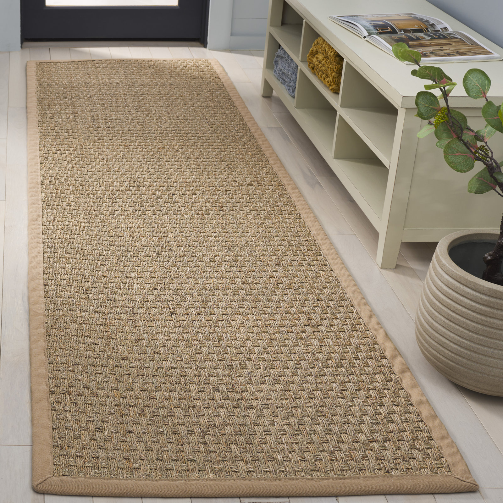 Auckland Bamboo Slat/Seagrass Natural/Beige Area Rug, Runner 2'6" x 14'