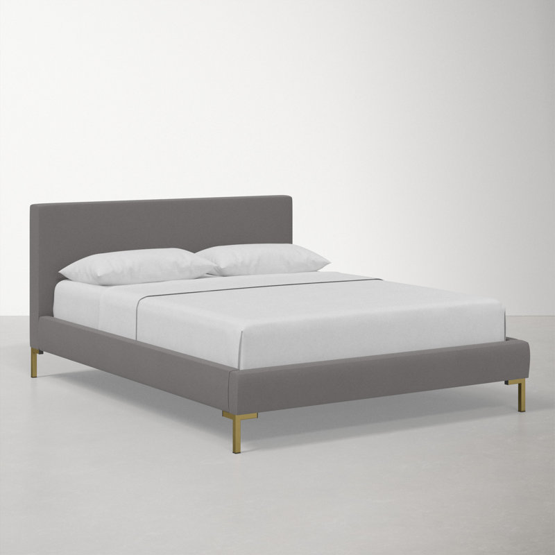 Lit tapissier Rand, Simple, Laiton, Velours performance loutre classique