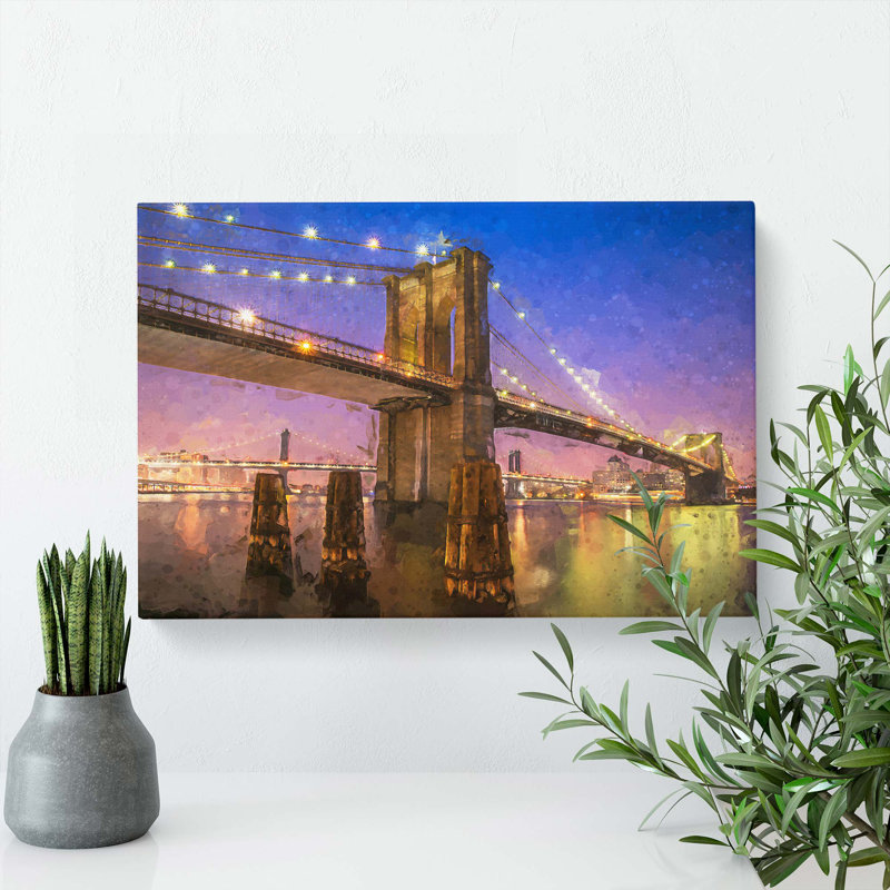Brooklyn Bridge At Night In Abstract - Wrapped Canvas Print, 50cm H x 76cm W x 3cm D