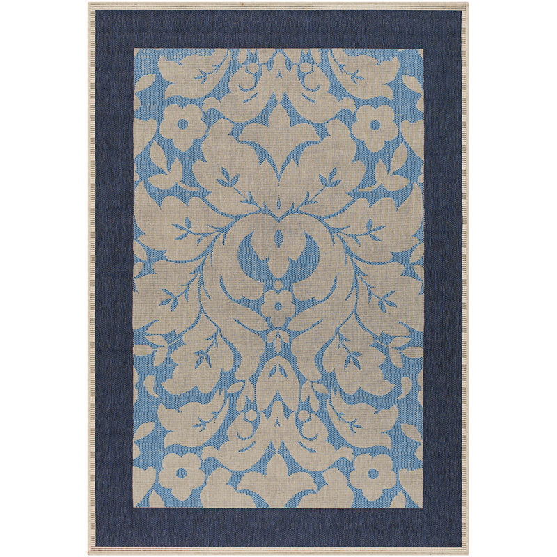 Tapis intérieur / extérieur floral en polypropylène ivoire et bleu Wasilewski, 5 pi 2 po x 7 pi 5 po