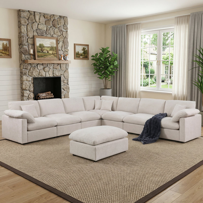 8 Piece 144" Chenille Sectional Sofa Oversized Modular Reversible Deep Seat Cloud Couch With Corner & Removable Ottoman