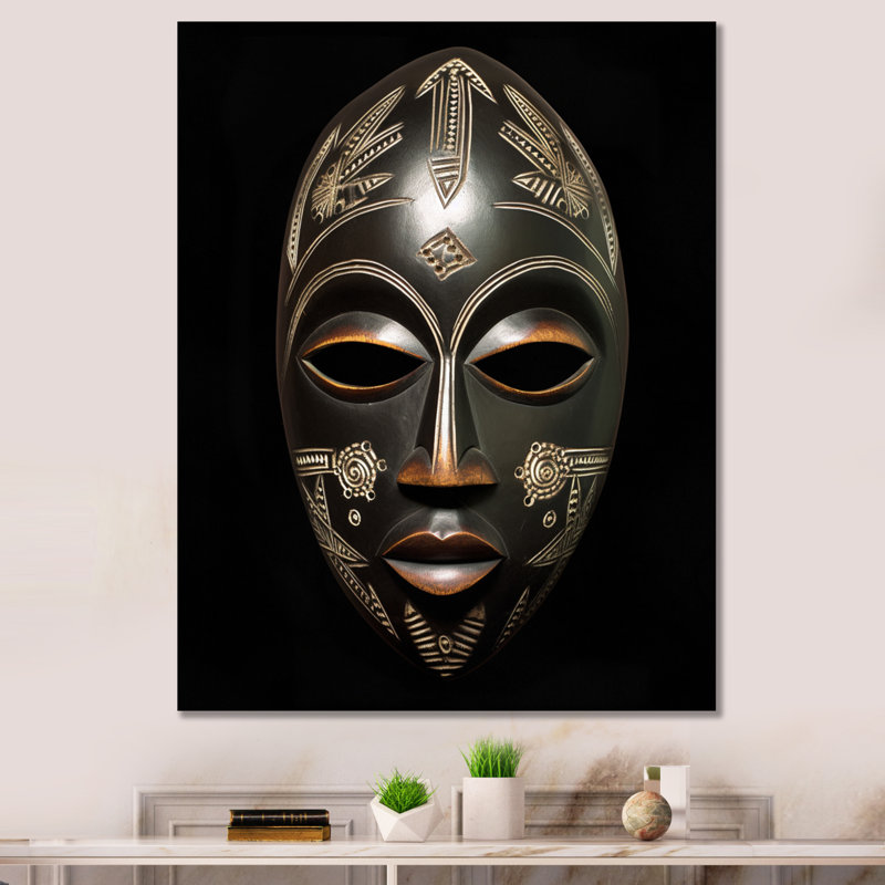 Masque africain traditionnel et ethnique V - art mural tribal africain, H 20 po x l 12 po x P 1 po, Toile tendue