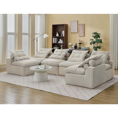 Modular Sofa No Armrests DIY - Friendly Corduroy Neck Lumbar Pillows 6 - Seater Reading
