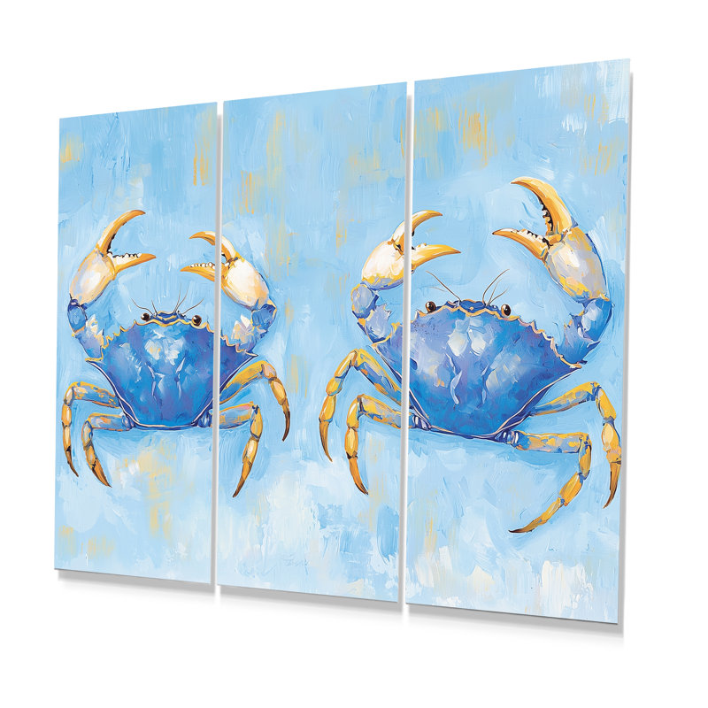 «Blue Yellow Coastal Crab Bataille», ensemble de reproductions d'art mural animaux, Métal métal, H 28 po x l 36 po x P 1 po